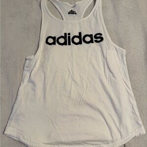 Adidas White Sleeveless Relaxed Tank Top